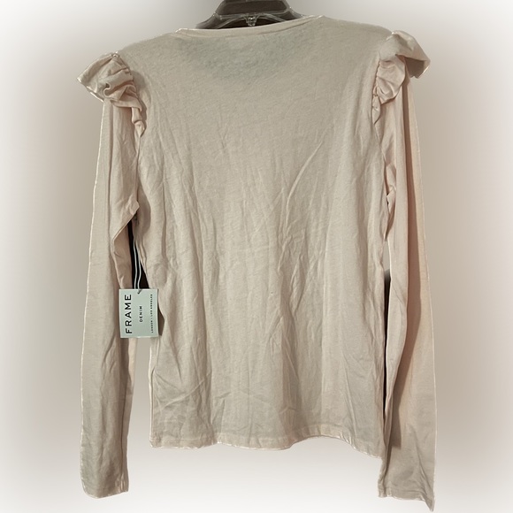 NEW 🌸 FRAME DENIM LONG SLEEVE RUFFLE SHOULDER TEE SHIRT - Picture 4 of 5